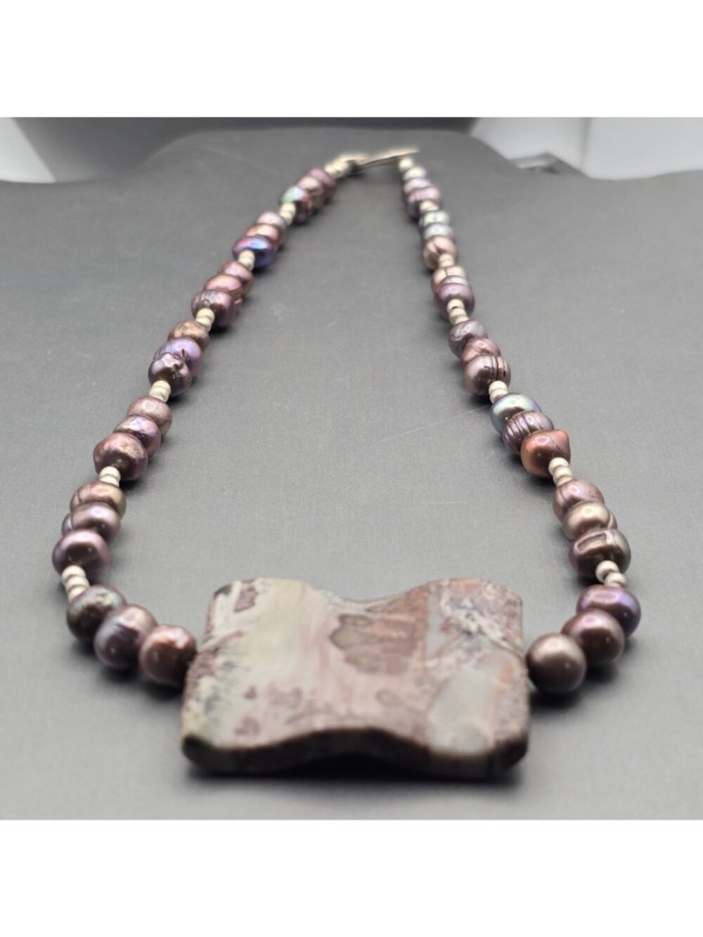 Vintage Sterling Silver Peacock Baroque Pearl Purple Agate Pendant Necklace 16" - Picture 2 of 15